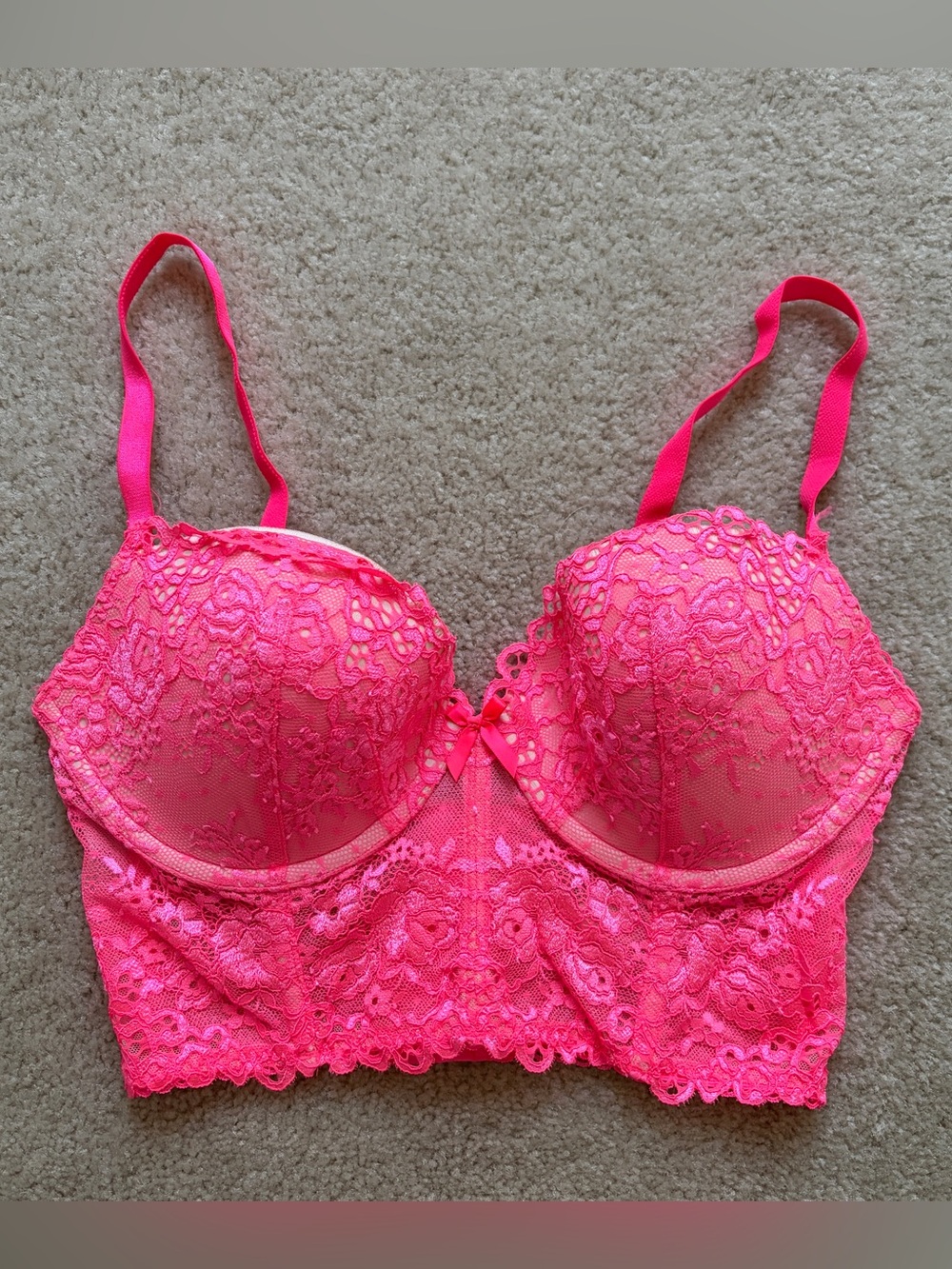 Victoria's Secret Neon Pink Lace Longline Bra